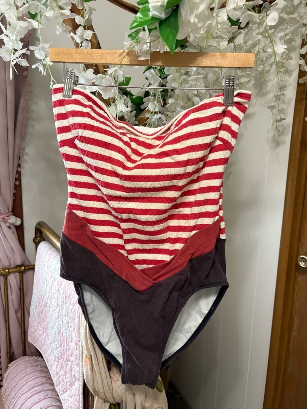 Jantzen vintage Red and Cream Striped One-Piece Swimsuit